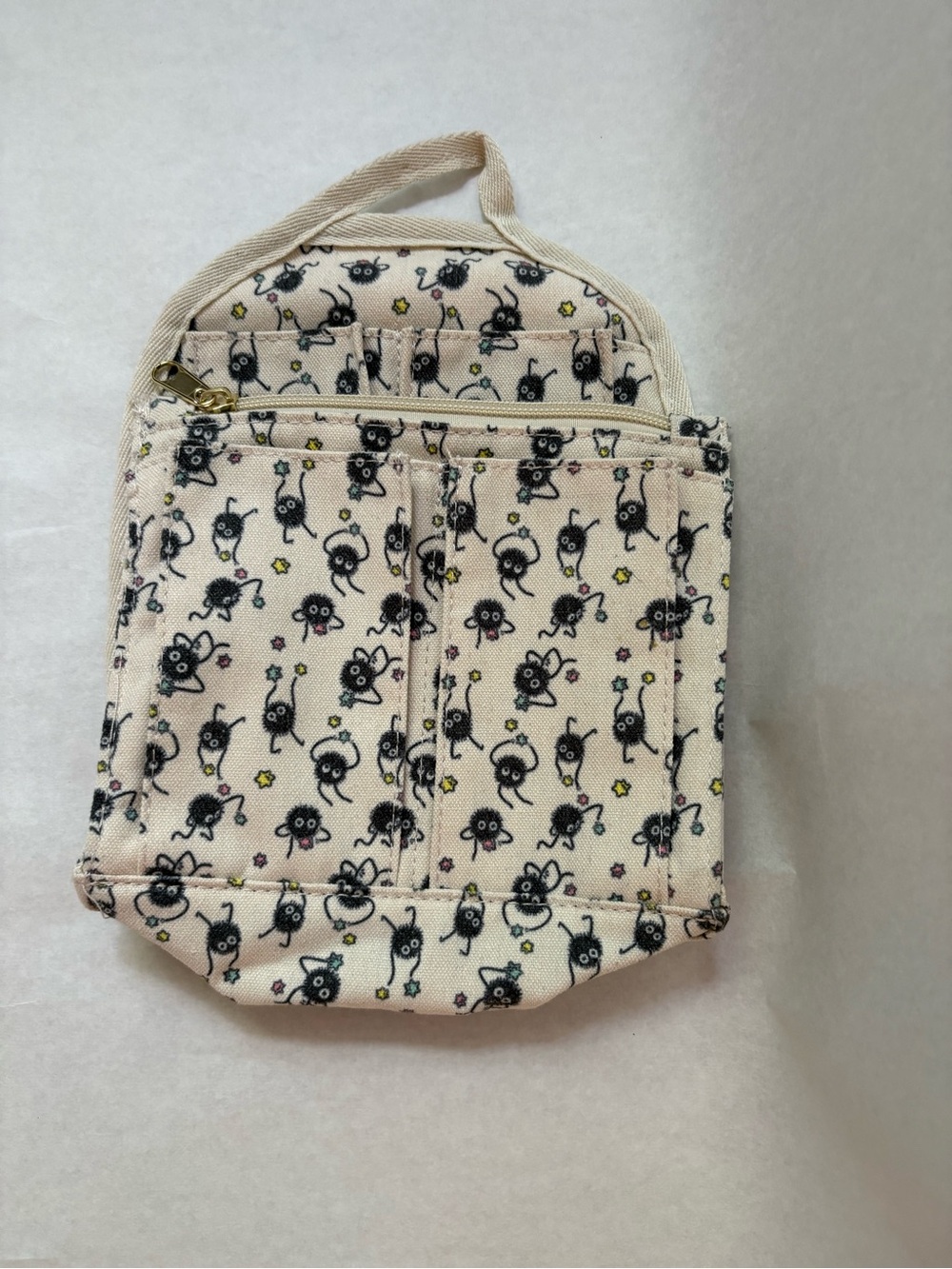 Mini Canvas Crossbody Bag in Light Pink with Cute Black Character Print